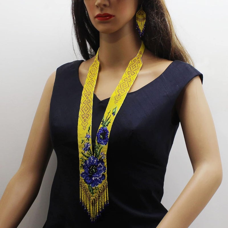 BeadsCorner قلادة بيزات طويلة بأسلوب قبلي أصلي للنساء مصنوعة يدويًا - Image 2